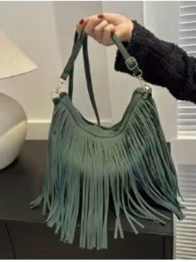 Amazon Dark Green Fringe Boho Shoulder Bag
